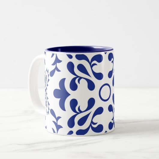 Blauwe fanfare tweekleurige koffiemok (Voorkant links)