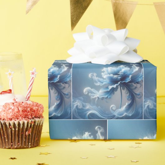 Blauwe Fantasie Bloem Cadeaupapier (Verjaardagsfeest)