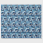 Blauwe Fantasie Bloem Cadeaupapier (Vlak)