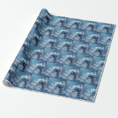 Blauwe Fantasie Bloem Cadeaupapier (Uitgerold)