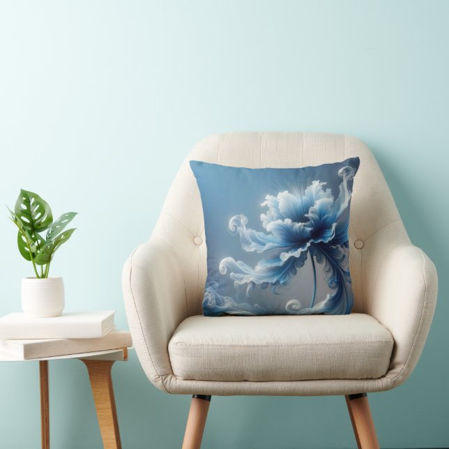 Blauwe Fantasie Bloem Kussen (Stoel)