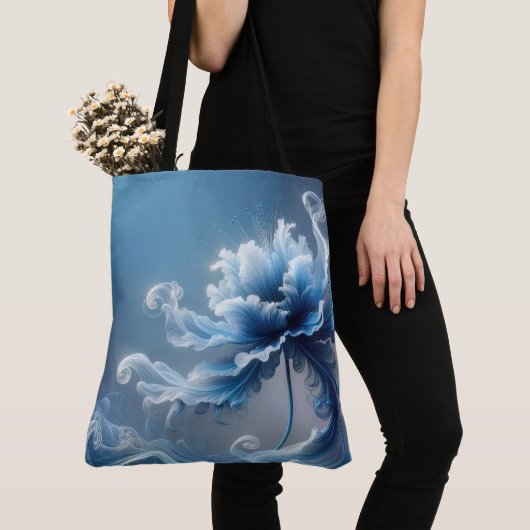Blauwe Fantasie Bloem Tote Bag (Dichtbij)