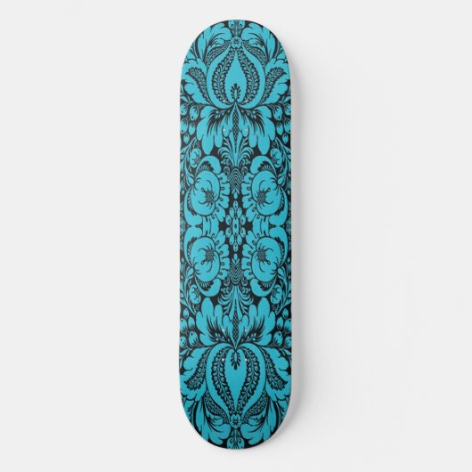 Blauwe Fantasie Bloemenskatelboard Skateboard (Voorkant)