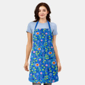 Blauwe Fantasie Bloemenweide Schort (Gedragen)