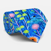 Blauwe Fantasie Bloemenweide Stropdas (Opgerold)