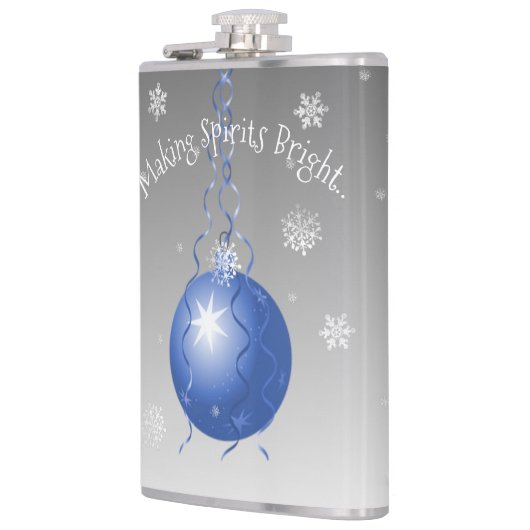 Blauwe fantasie kerstbalfles heupfles (Links)