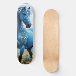 Blauwe Fantasie Magisch Paard Maan Bloemen, Persoonlijk Skateboard