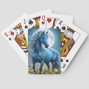 Blauwe Fantasie Magische Paard Maan Bloemen, Pokerkaarten
