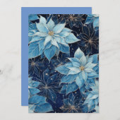 Blauwe Fantasie Poinsettia Kaart (Voorkant / Achterkant)