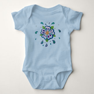 Blauwe fantasie tuin bloem babygrow romper