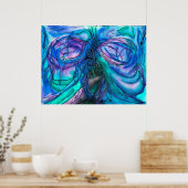 Blauwe Fantasie Waterverf Poster (Keuken)