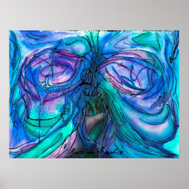 Blauwe Fantasie Waterverf Poster