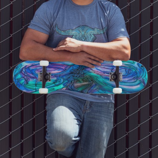 Blauwe Fantasie Waterverf Skateboard (Buiten 3)