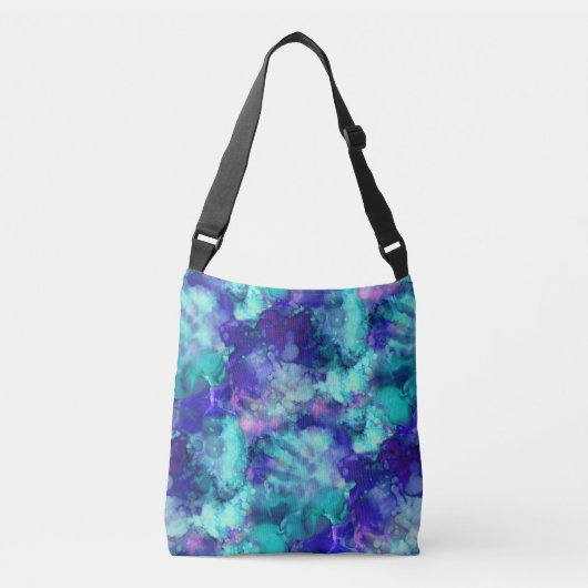 blauwe fantasie waterverven : crossbody tas (Voorkant)