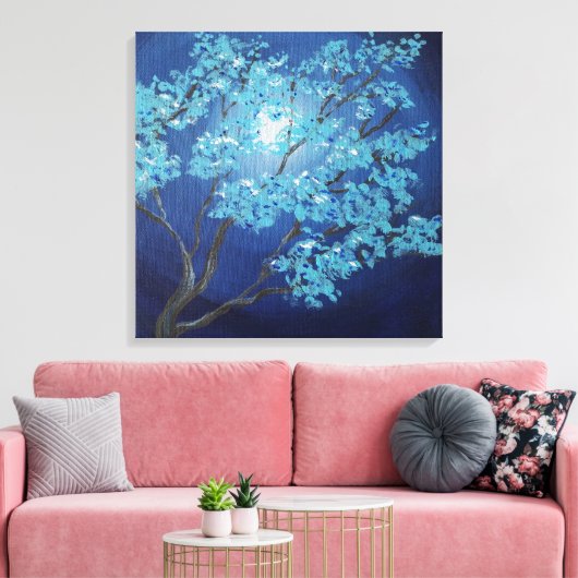 Blauwe Fantasy Boom Romantische Kunst Huwelijkscad Canvas Afdruk (Insitu (Woonkamer))