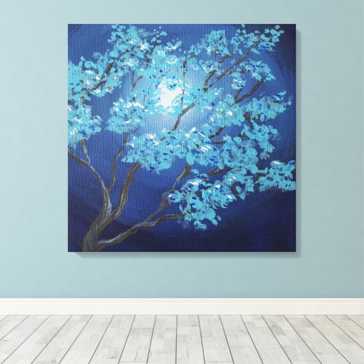 Blauwe Fantasy Boom Romantische Kunst Huwelijkscad Canvas Afdruk (Insitu (Houten vloer))
