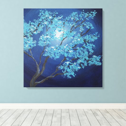 Blauwe Fantasy Boom Romantische Kunst Huwelijkscad Canvas Afdruk (Insitu (Houten vloer))