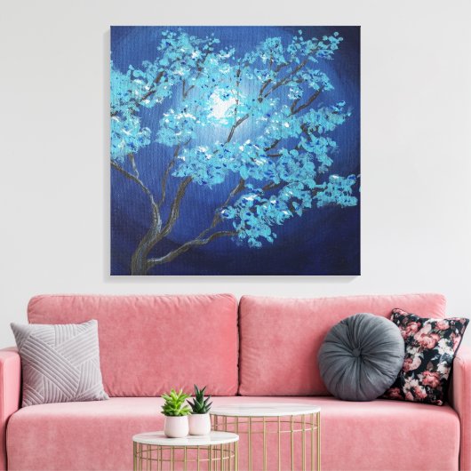 Blauwe Fantasy Boom Romantische Kunst Huwelijkscad Canvas Afdruk (Insitu (Woonkamer))