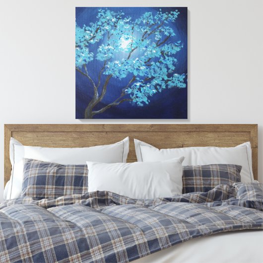Blauwe Fantasy Boom Romantische Kunst Huwelijkscad Canvas Afdruk (Insitu (Slaapkamer))