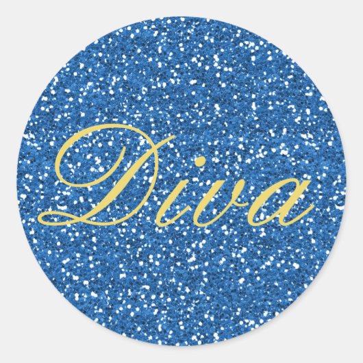 Blauwe Faux Glitter Diva Ronde Sticker (Voorkant)