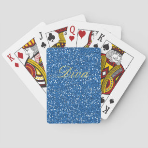 Blauwe Faux Glitter Diva Speelkaarten