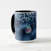 Blauwe faux glitter en passende bladeren mok (Voorkant links)