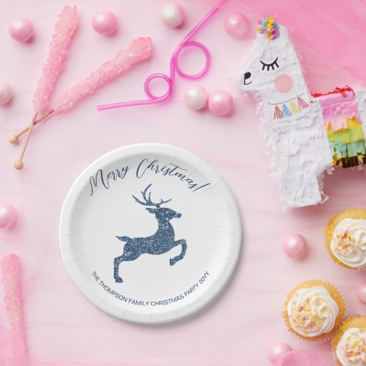 Blauwe faux glitter kijkt diep met tekst papieren bordje (Feest)