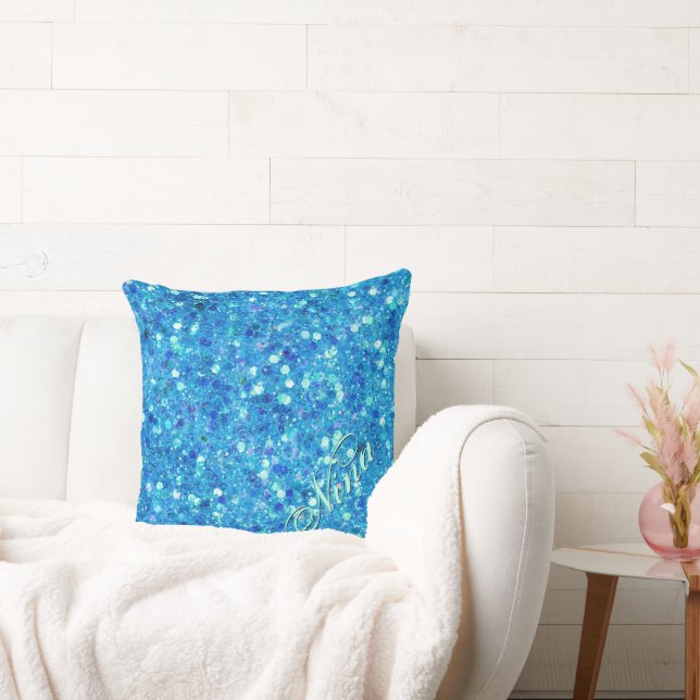 Blauwe faux Glitter Pillow Kussen (Bank)