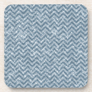 Blauwe Faux Glitter Sparkle Chevron Bier Onderzetter