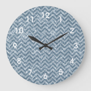 Blauwe Faux Glitter Sparkle Chevron Grote Klok