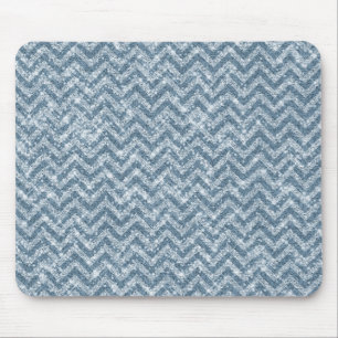 Blauwe Faux Glitter Sparkle Chevron Muismat