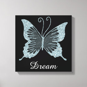 Blauwe Faux Glitter Vlinder Droom Canvas Afdruk