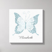 Blauwe Faux Glitter Vlinder Gepersonaliseerd Canvas Afdruk (Voorkant)
