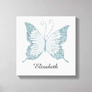 Blauwe Faux Glitter Vlinder Gepersonaliseerd Canvas Afdruk