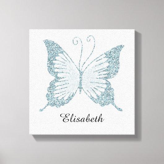 Blauwe Faux Glitter Vlinder Gepersonaliseerd Canvas Afdruk (Voorkant)