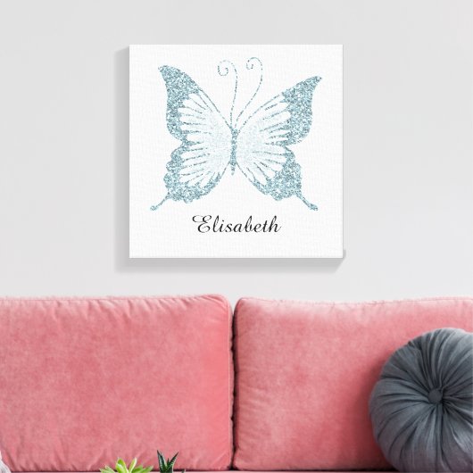 Blauwe Faux Glitter Vlinder Gepersonaliseerd Canvas Afdruk (Insitu (Woonkamer))