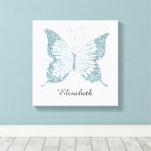Blauwe Faux Glitter Vlinder Gepersonaliseerd Canvas Afdruk (Insitu (Houten vloer))
