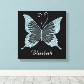 Blauwe Faux Glitter Vlinder Gepersonaliseerd Canvas Afdruk (Insitu (Houten vloer))