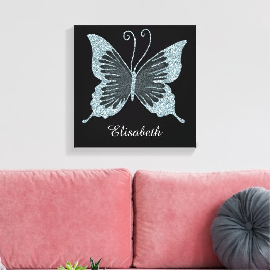 Blauwe Faux Glitter Vlinder Gepersonaliseerd Canvas Afdruk (Insitu (Woonkamer))