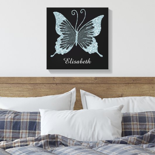 Blauwe Faux Glitter Vlinder Gepersonaliseerd Canvas Afdruk (Insitu (Slaapkamer))