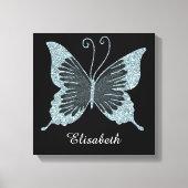 Blauwe Faux Glitter Vlinder Gepersonaliseerd Canvas Afdruk (Voorkant)