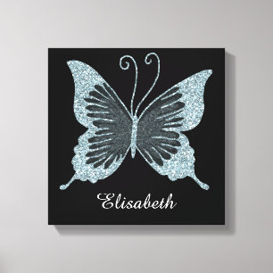 Blauwe Faux Glitter Vlinder Gepersonaliseerd Canvas Afdruk