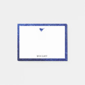 Blauwe Faux Glitter Vogel en Rand w / Wit Post-it® Notes (Voorkant)