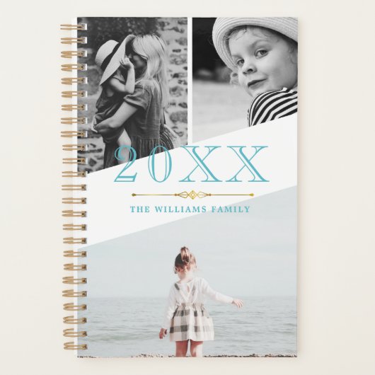 Blauwe Faux Goud & Wit Fotocollage Planner (Voorkant)