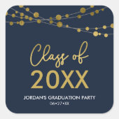 Blauwe Faux Gouden Lichten Klasse van 2024 Afstude Vierkante Sticker (Voorkant)