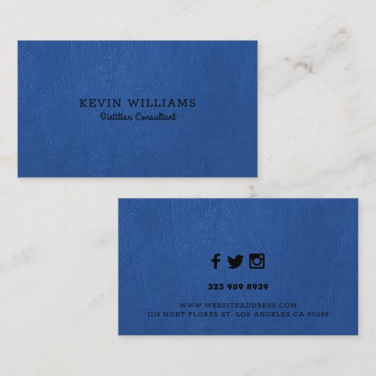 Blauwe faux lederen textuur achtergrond visitekaartje (Voorkant / Achterkant)