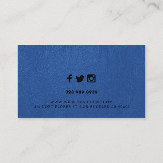 Blauwe faux lederen textuur achtergrond visitekaartje (Achterkant)