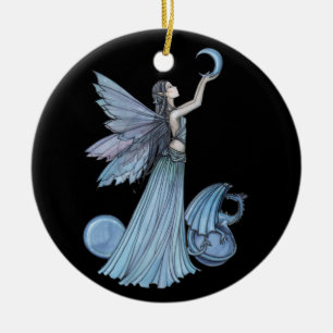 Blauwe Fee- en Draakornament Keramisch Ornament