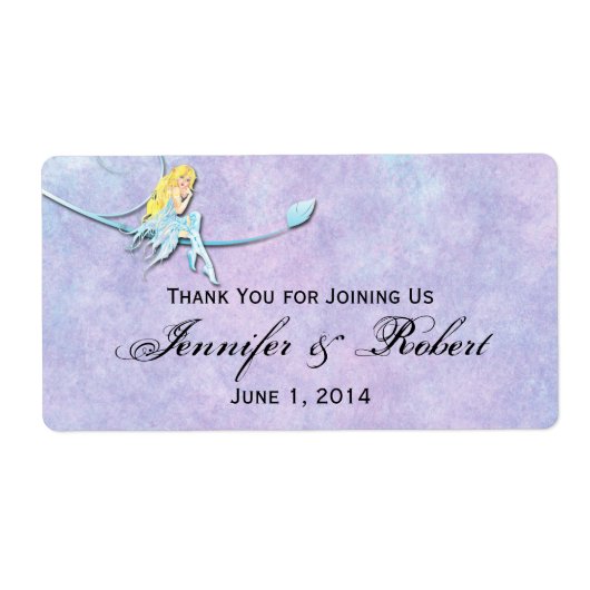 Blauwe Fee op Paarse Waterverf Waterflesetiket Etiket (Voorkant)