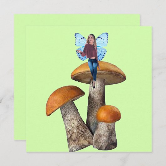 Blauwe fee op paddenstoelen Note Kaart Notitiekaartje (Voorkant / Achterkant)